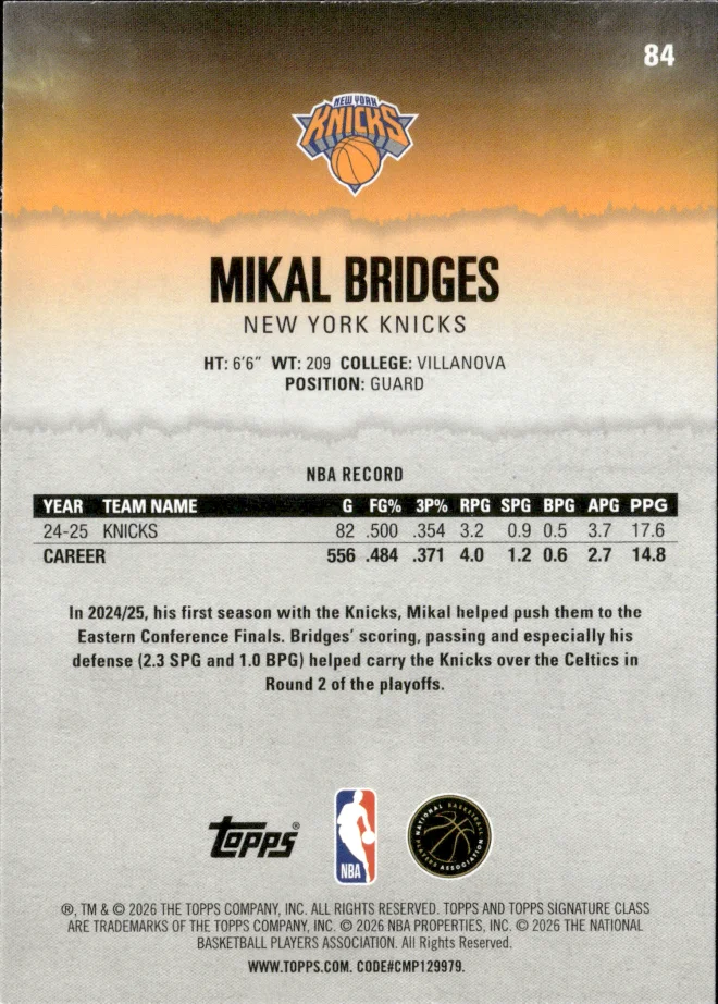 Mikal Bridges card back