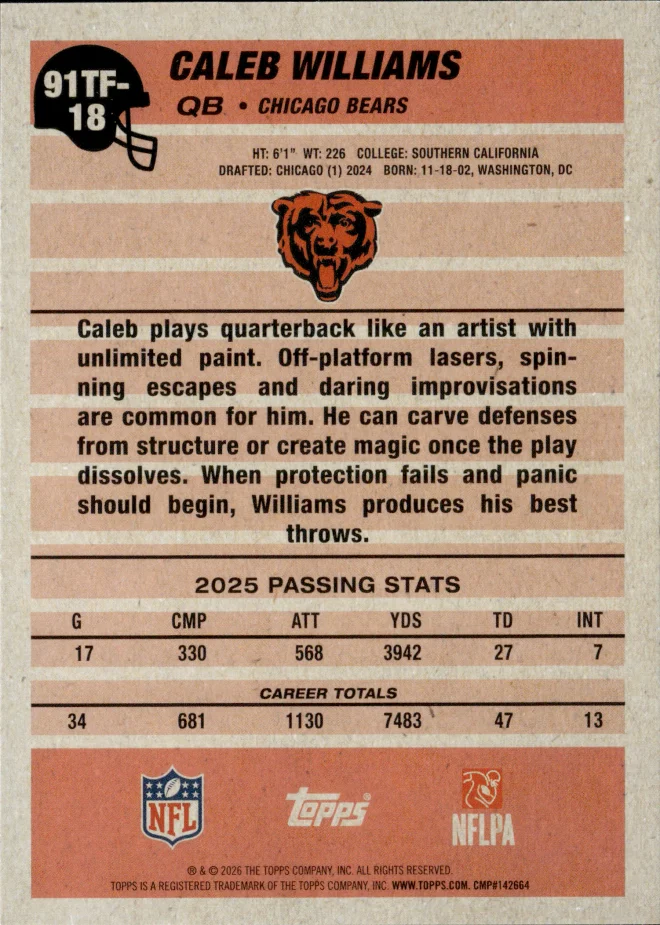 Caleb Williams card back