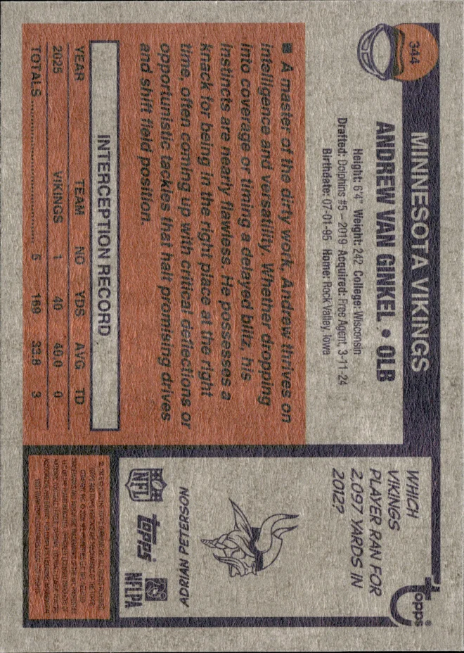 Andrew Van Ginkel card back