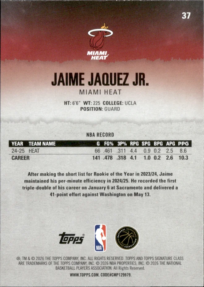 Jaime Jaquez Jr. card back