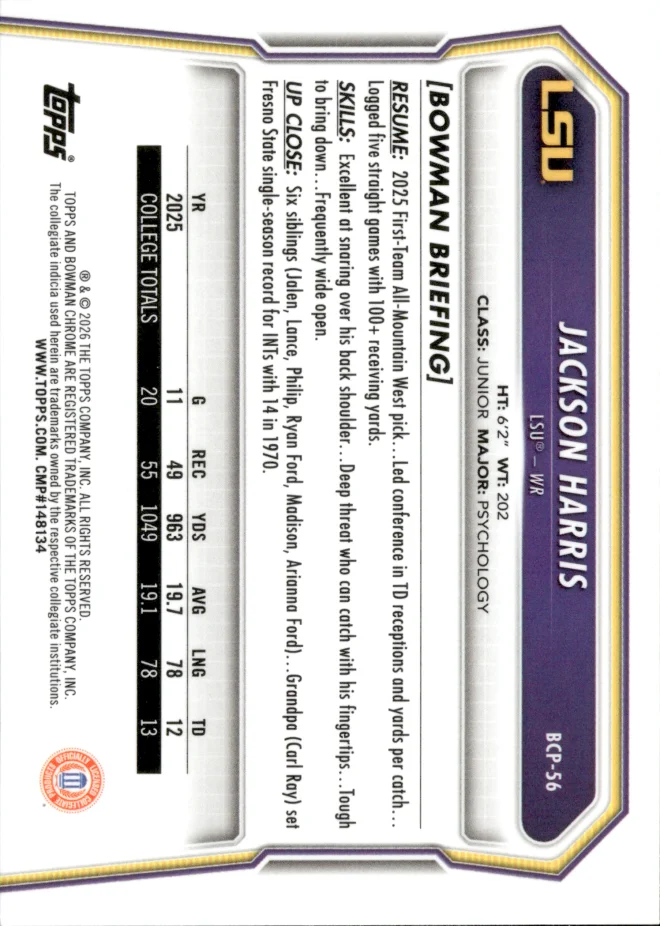 Jackson Harris card back