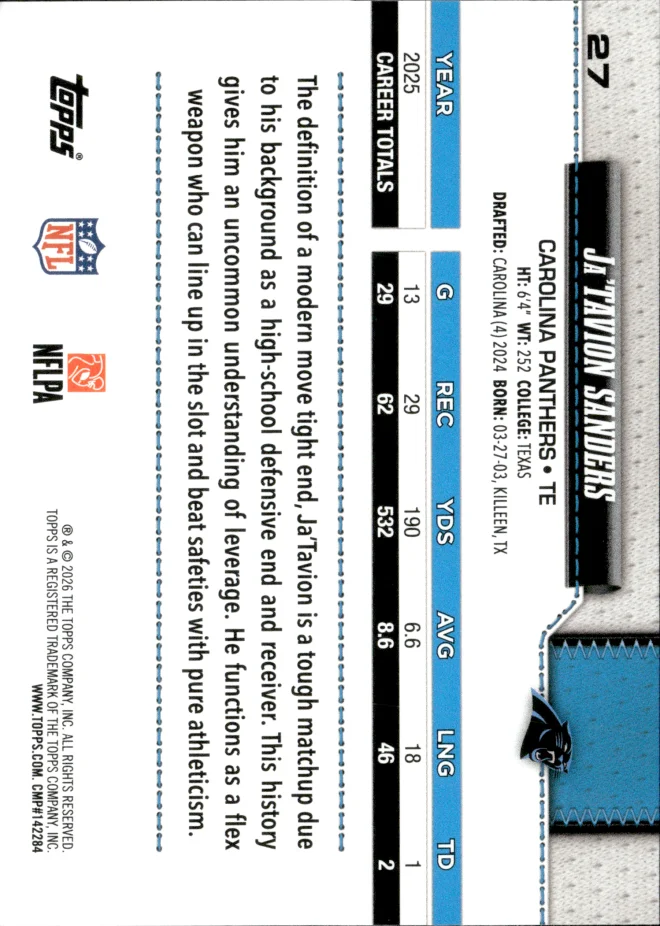 Ja'Tavion Sanders card back