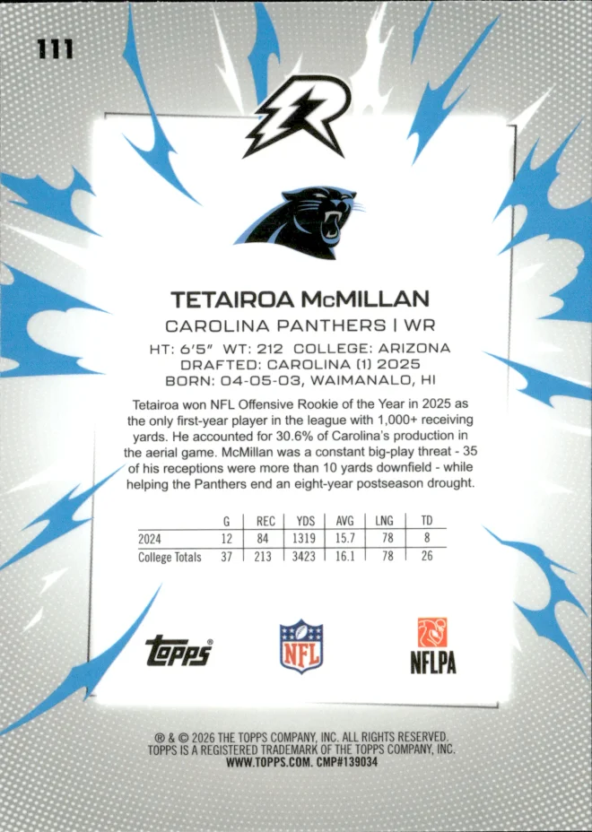Tetairoa McMillan card back