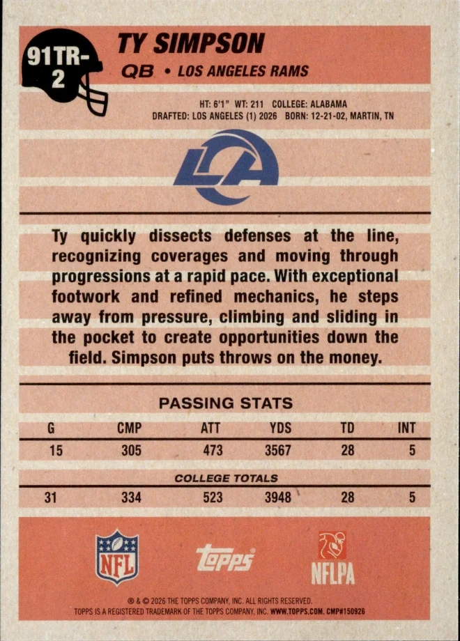Ty Simpson card back