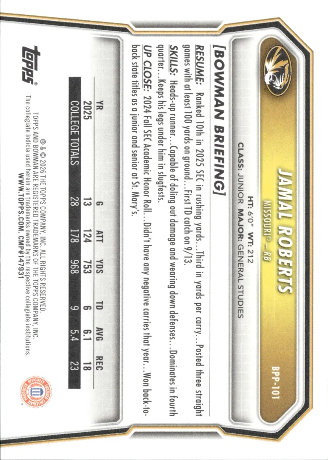 Jamal Roberts card back