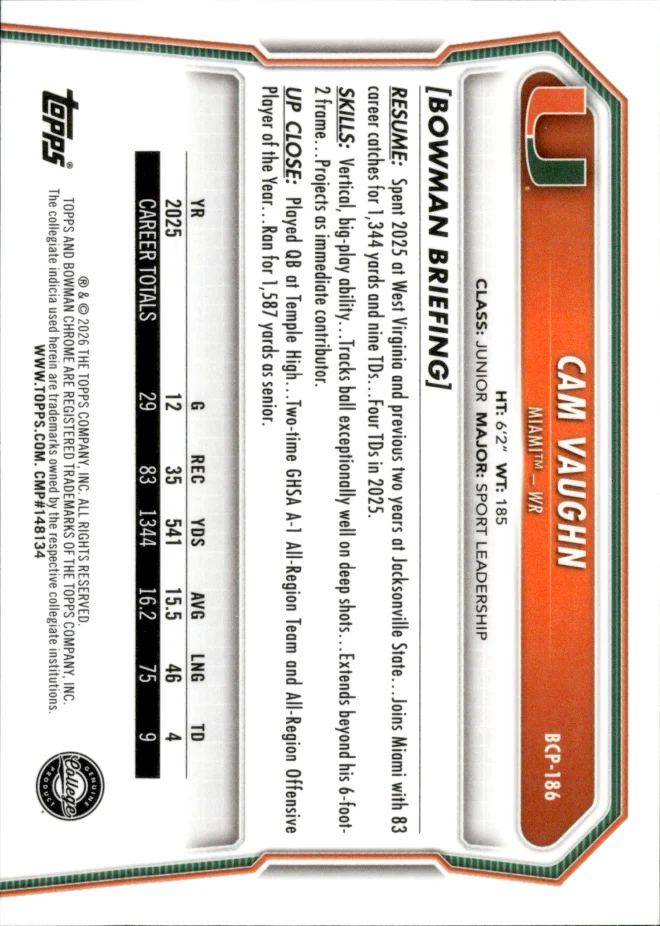 Cam Vaughn card back