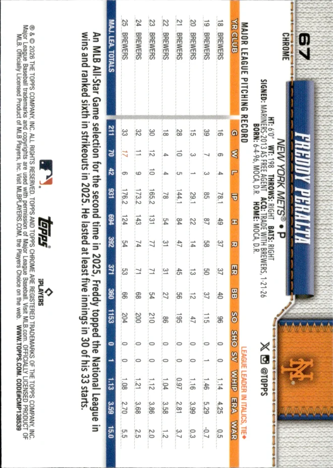 Freddy Peralta card back