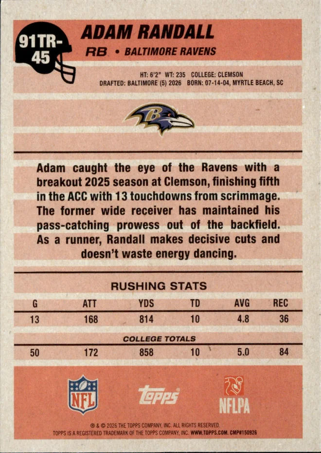 Adam Randall card back