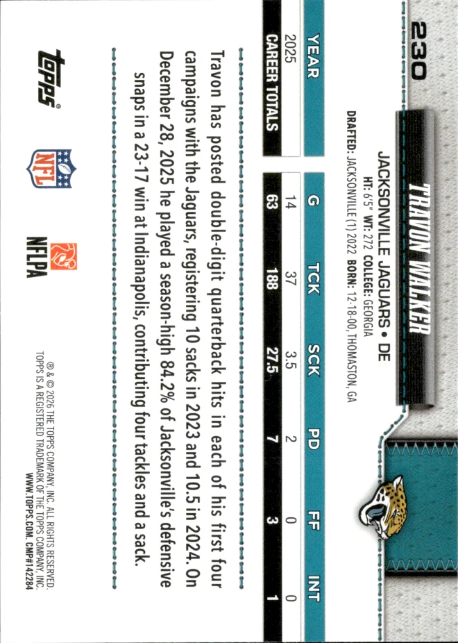Travon Walker card back