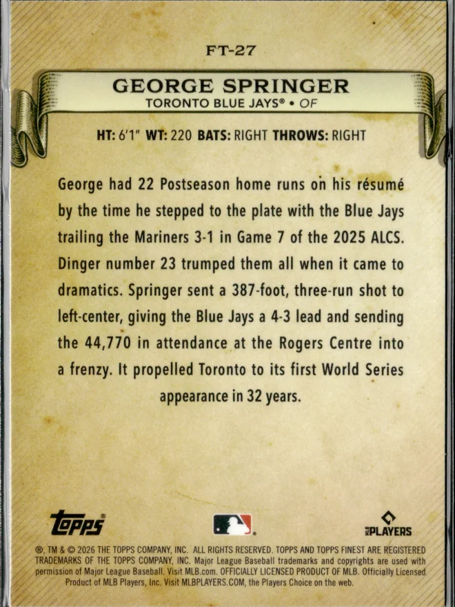 George Springer card back