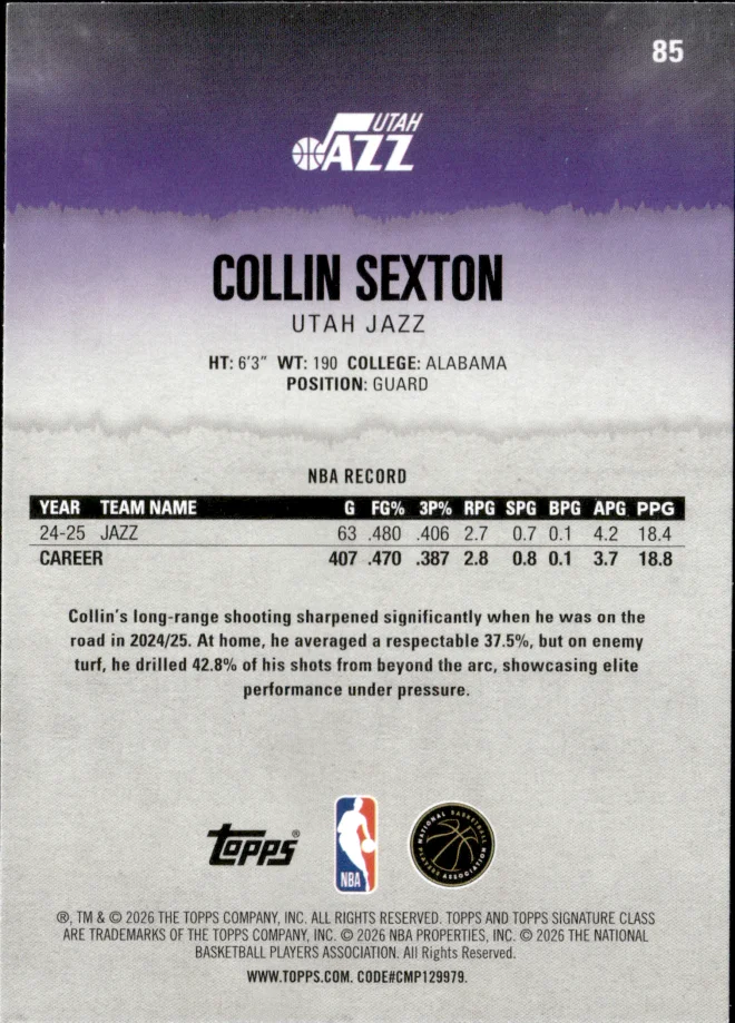 Collin Sexton card back