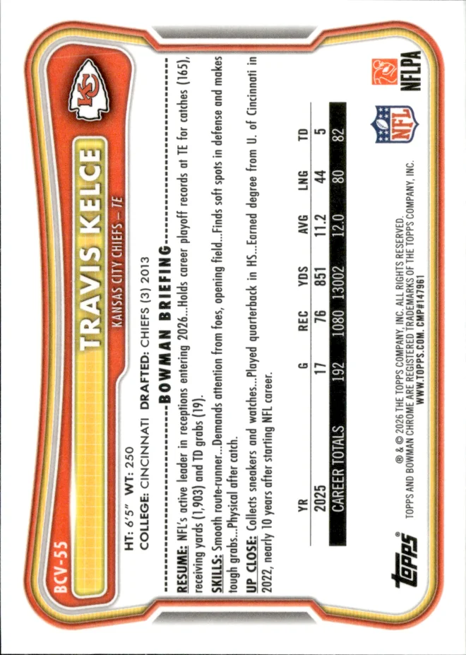 Travis Kelce card back