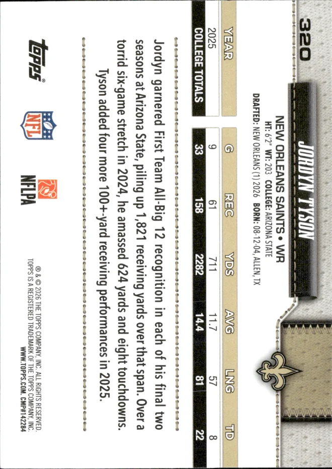 Jordyn Tyson card back
