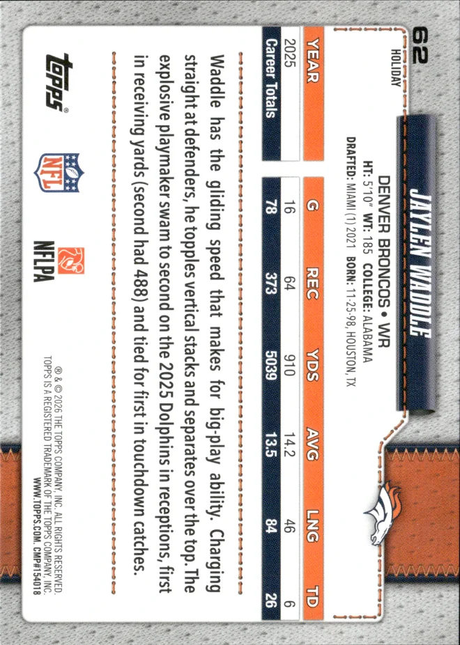 Jaylen Waddle card back