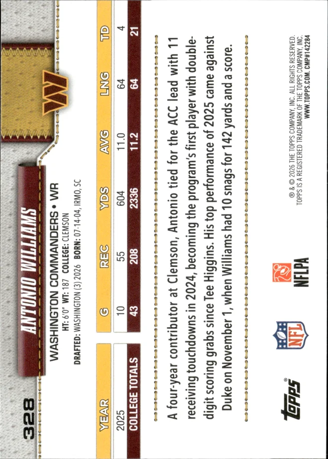 Antonio Williams card back