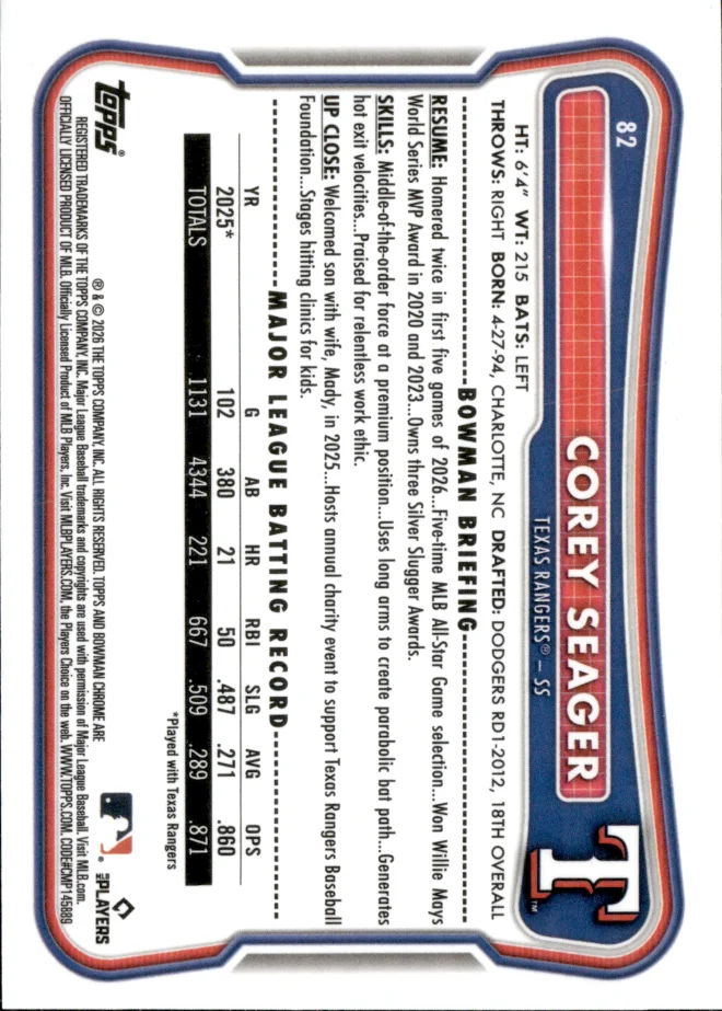 Corey Seager card back