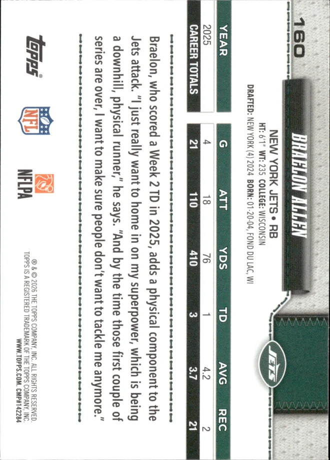 Braelon Allen card back