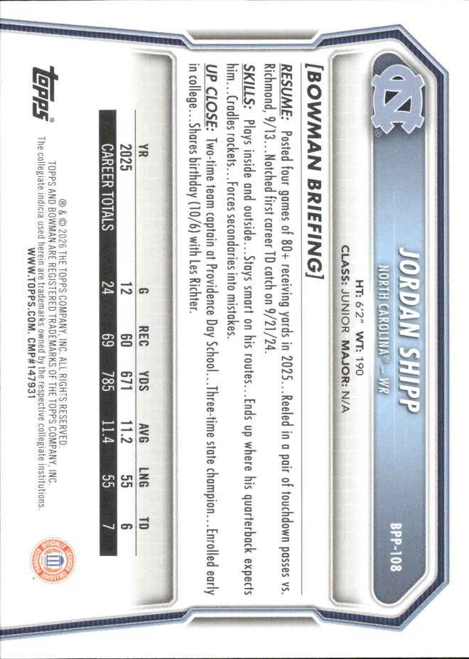 Jordan Shipp card back