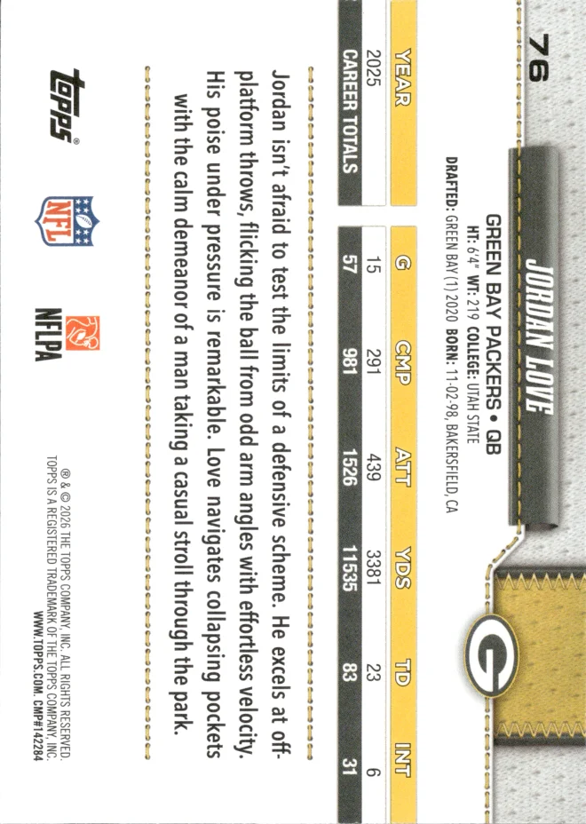 Jordan Love card back