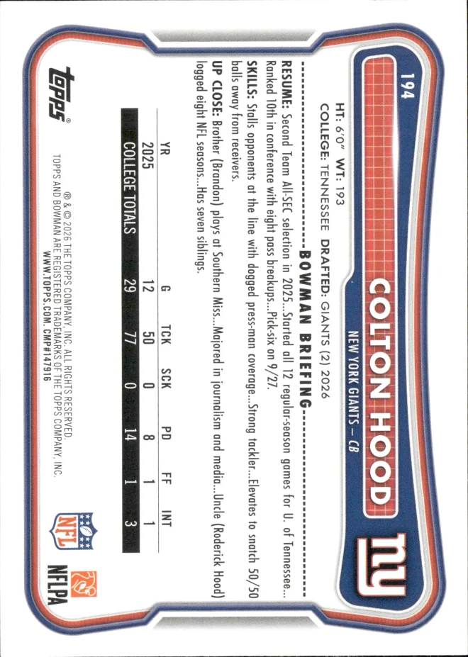 Colton Hood card back