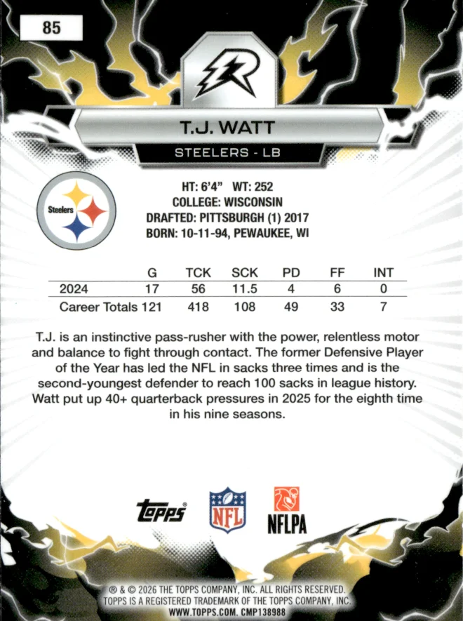 T.J. Watt card back