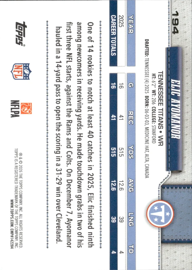 Elic Ayomanor card back