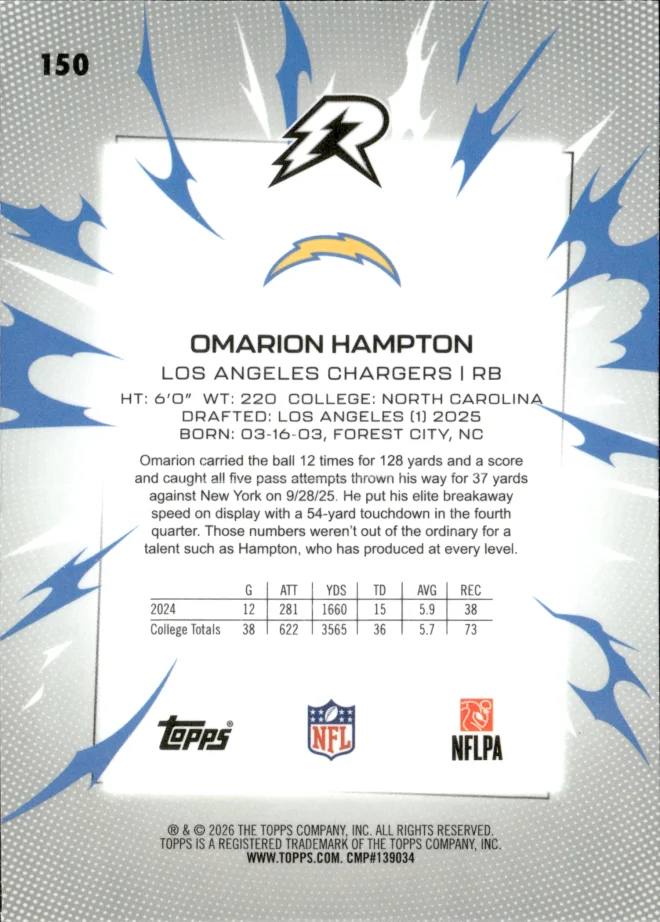 Omarion Hampton card back