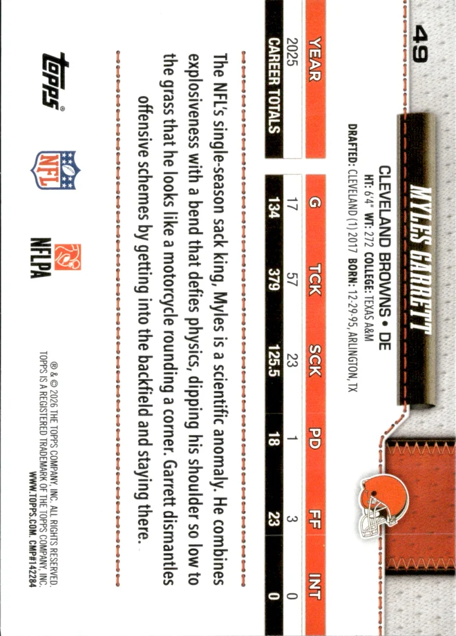 Myles Garrett card back