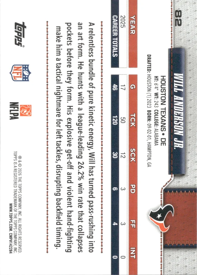 Will Anderson Jr. card back