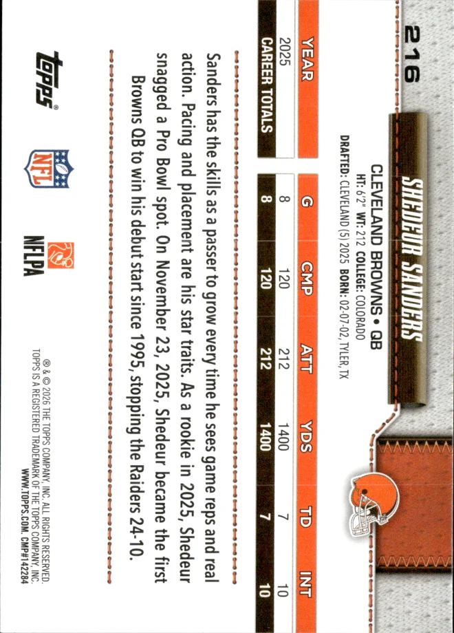 Shedeur Sanders card back