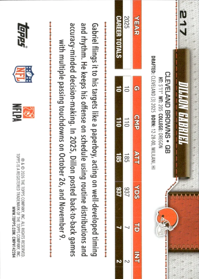 Dillon Gabriel card back