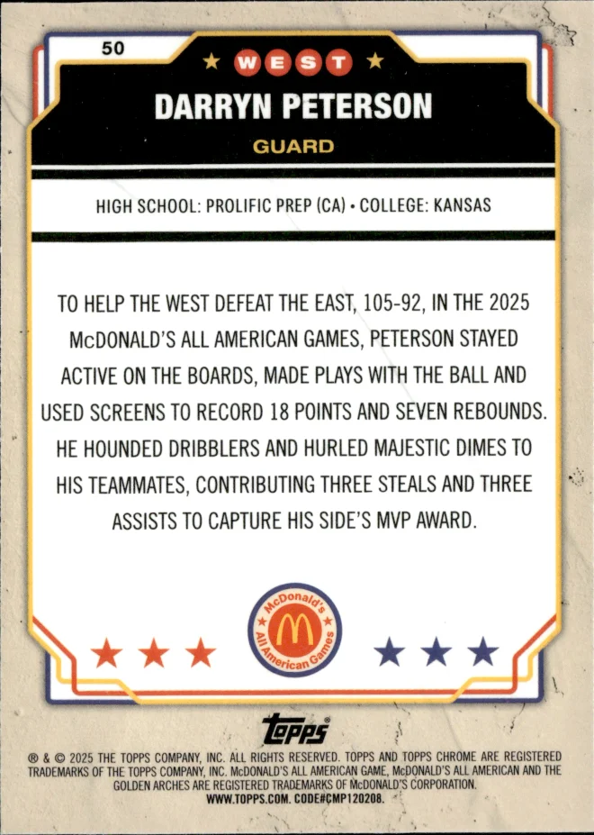 Darryn Peterson card back