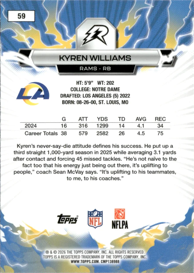 Kyren Williams card back