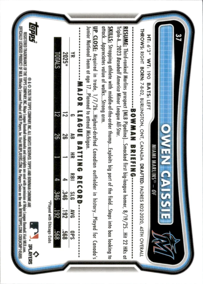 Owen Caissie card back