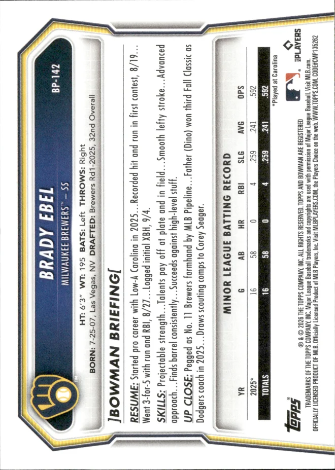 Brady Ebel card back