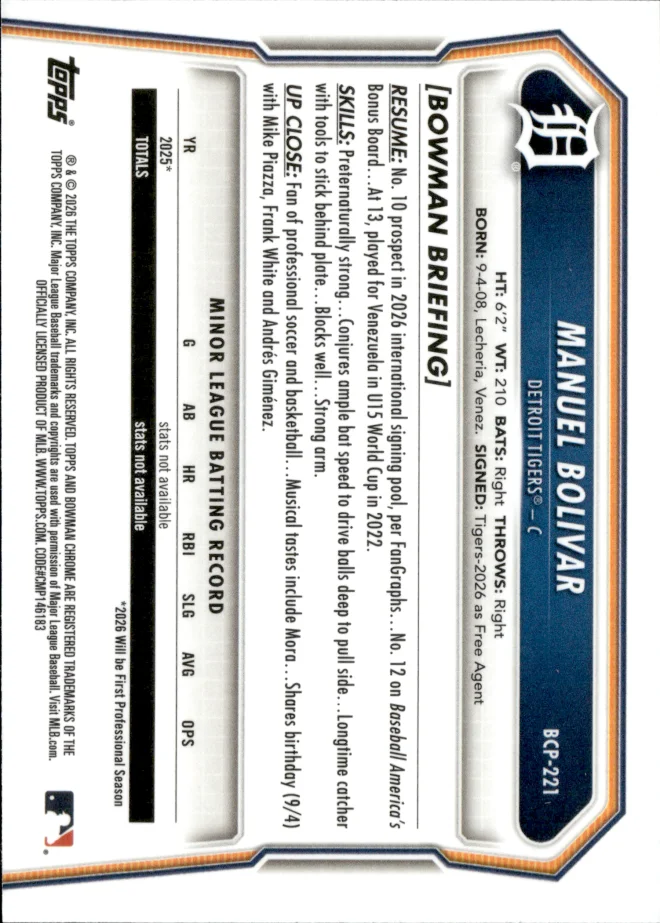 Manuel Bolivar card back