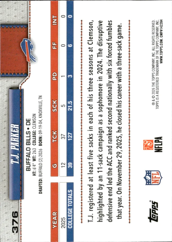T.J. Parker card back