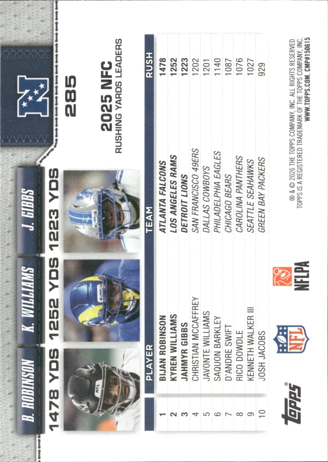 Bijan Robinson / Kyren Williams / Jahmyr Gibbs card back