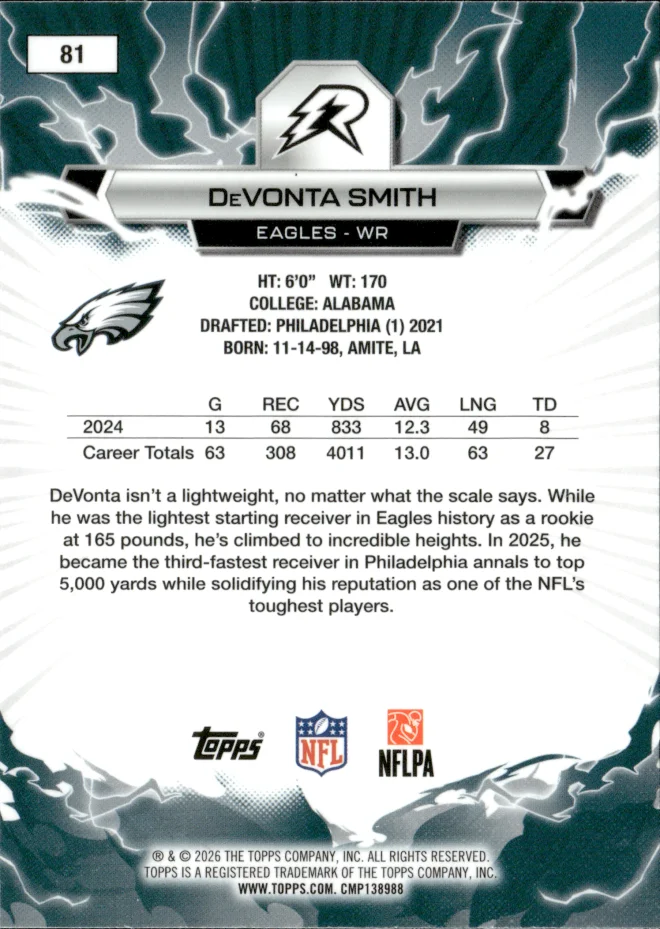 DeVonta Smith card back