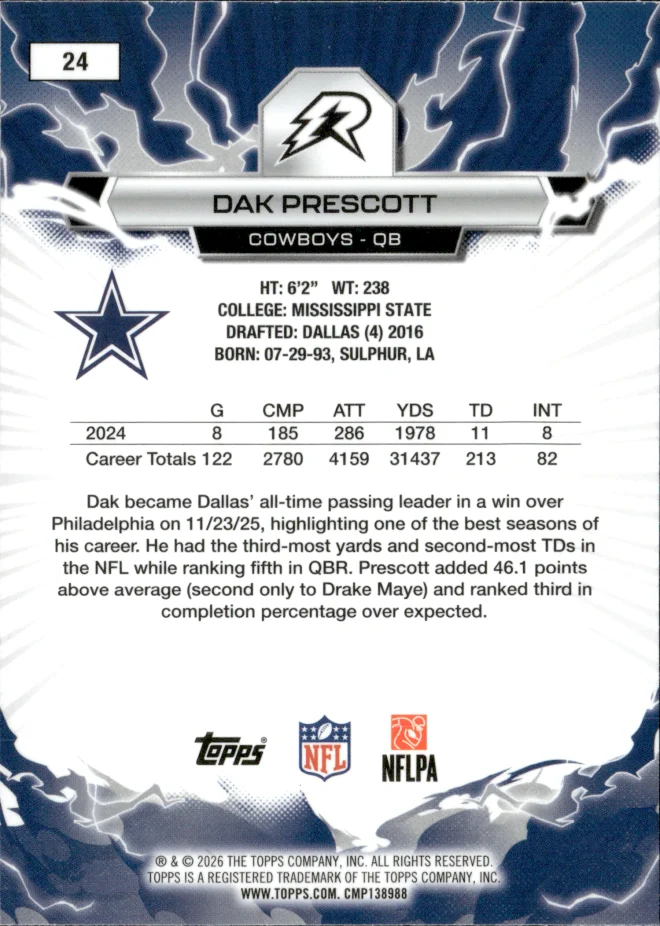 Dak Prescott card back