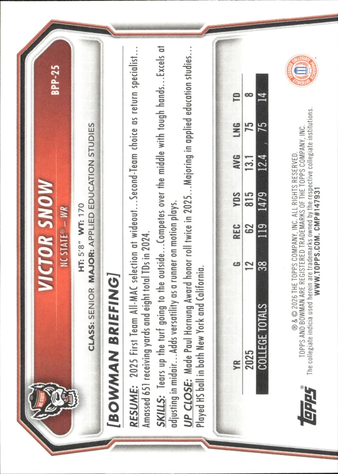 Victor Snow card back