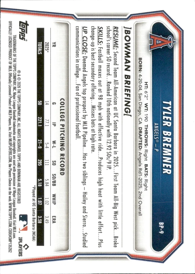 Tyler Bremner card back