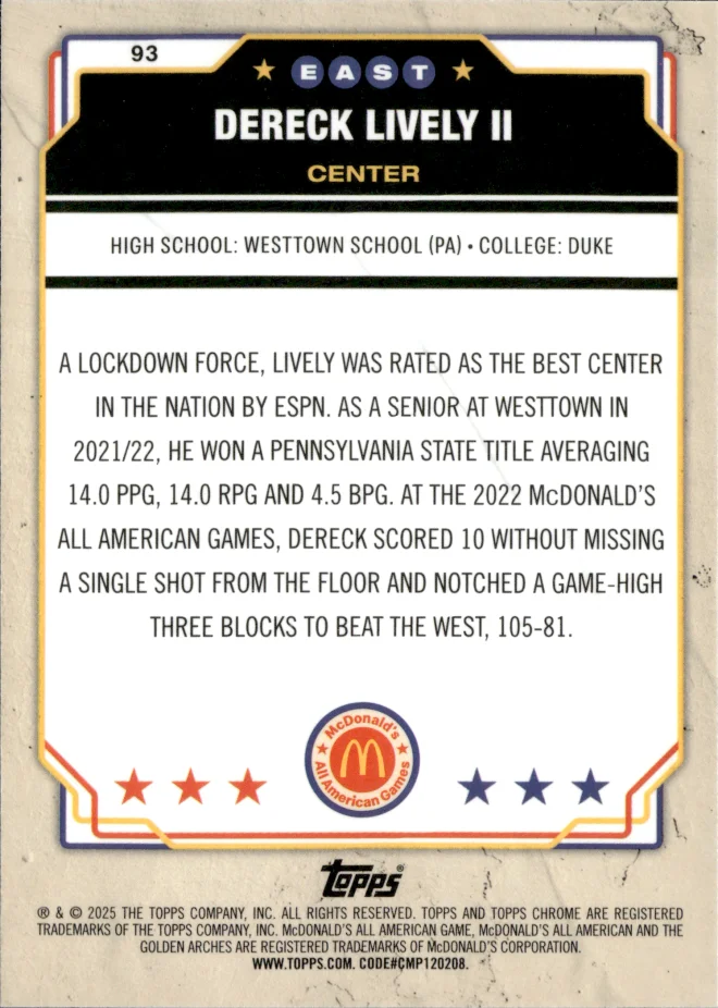 Dereck Lively II card back
