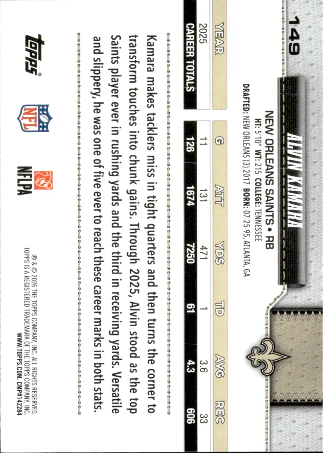 Alvin Kamara card back