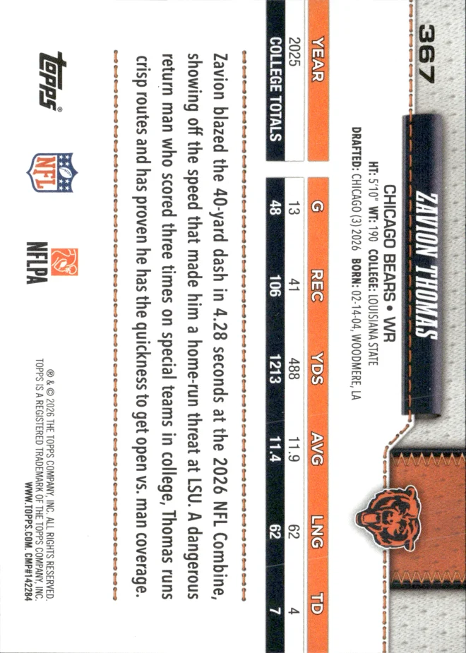 Zavion Thomas card back