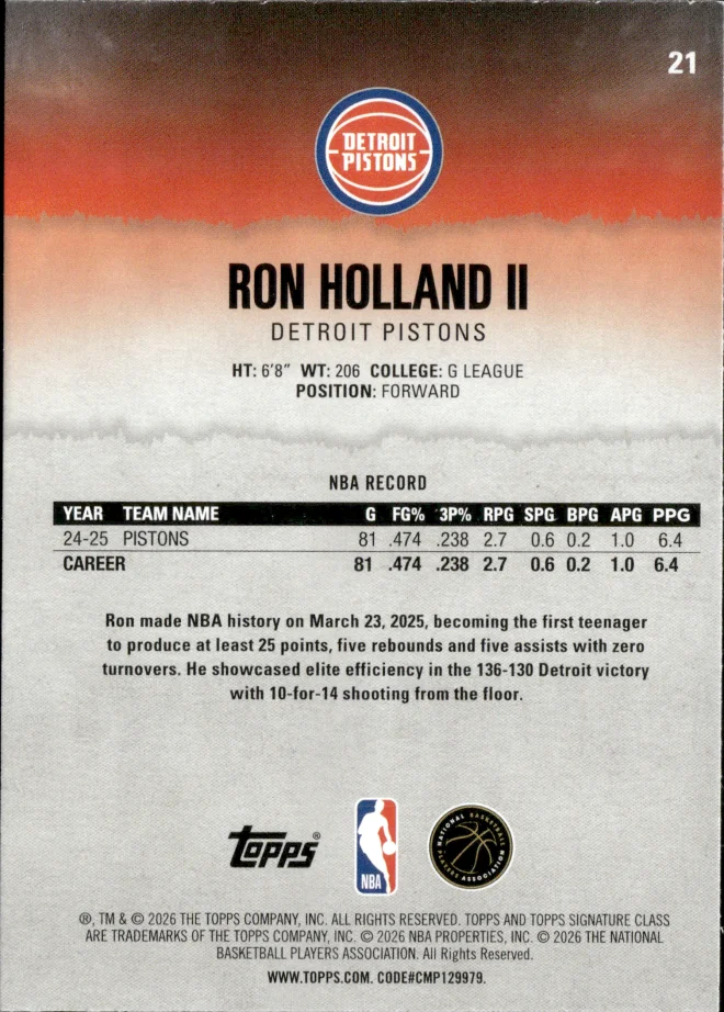 Ron Holland II card back