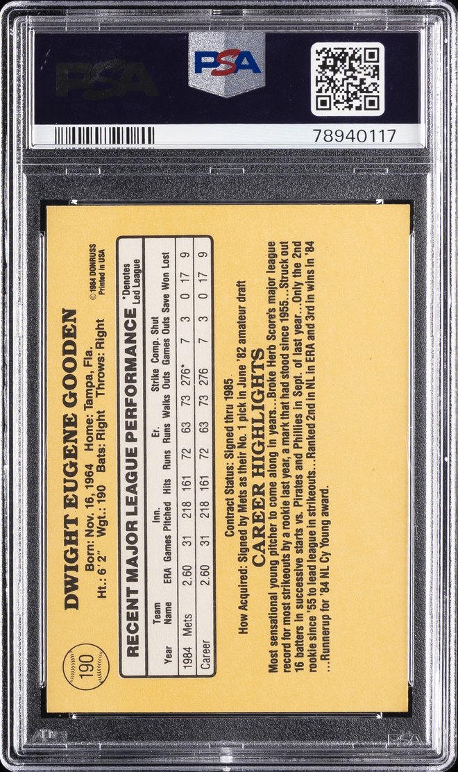 Dwight Gooden card back