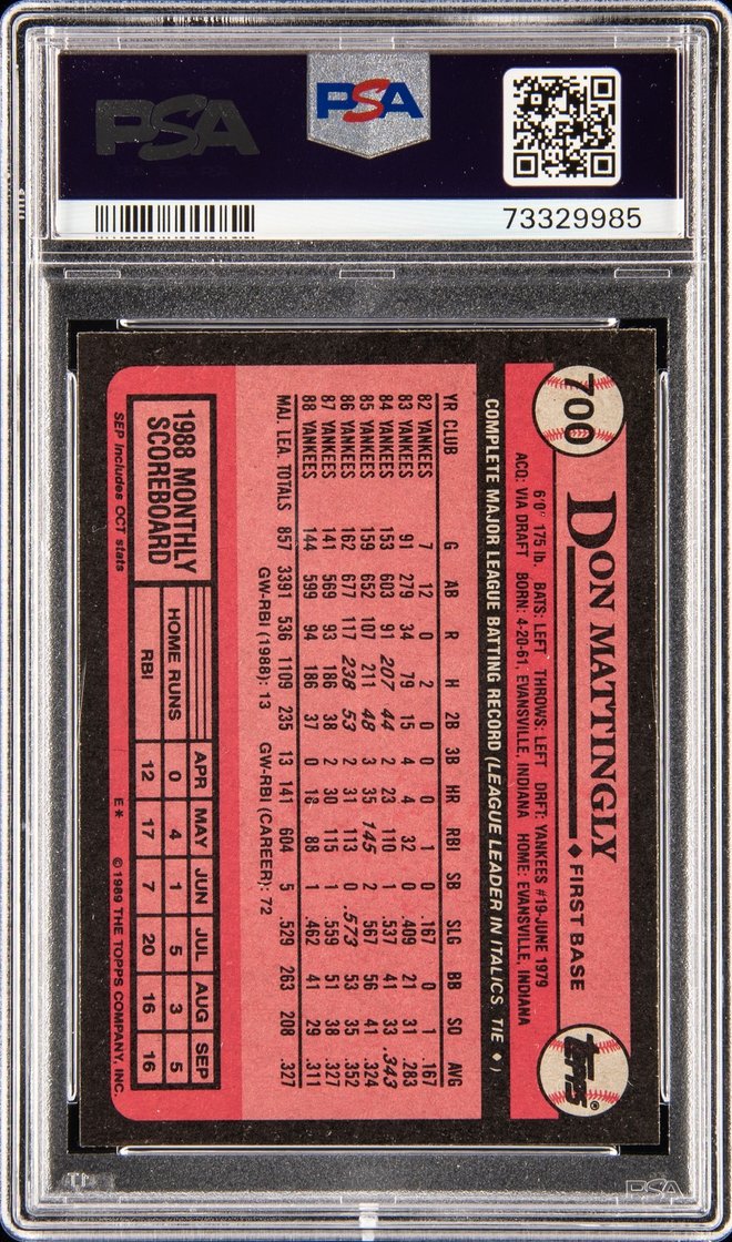 Don Mattingly card back