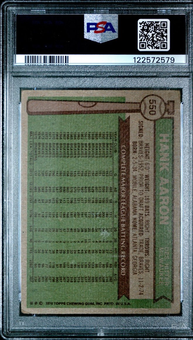 Hank Aaron card back