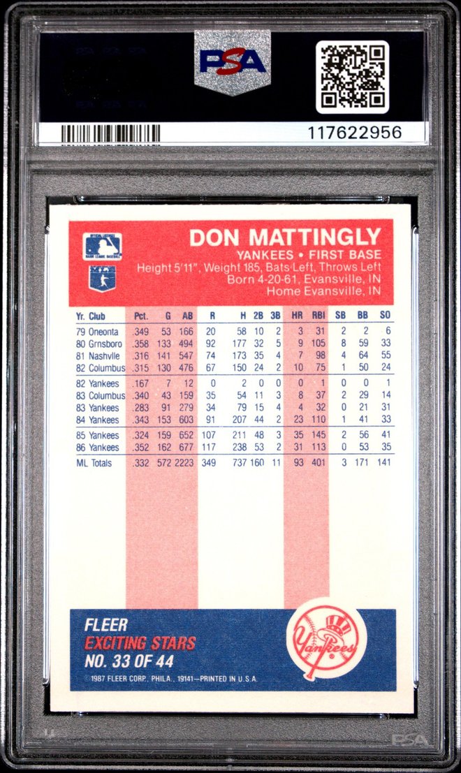 Don Mattingly card back